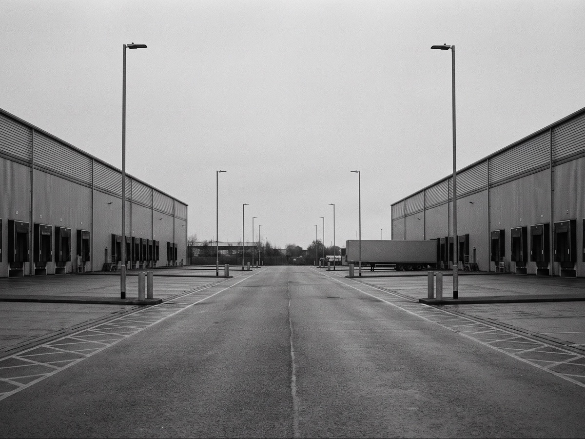 A service road between warehouse units, a common dumping point.